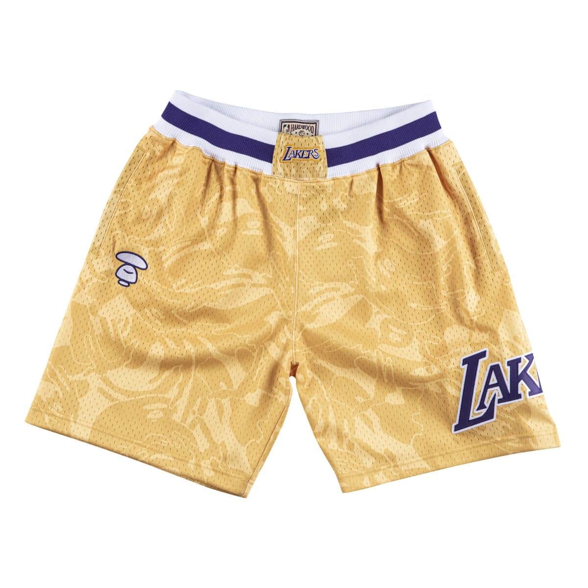 Pre-owned Aape X Mitchell & Ness Los Angeles Lakers Shorts Gold