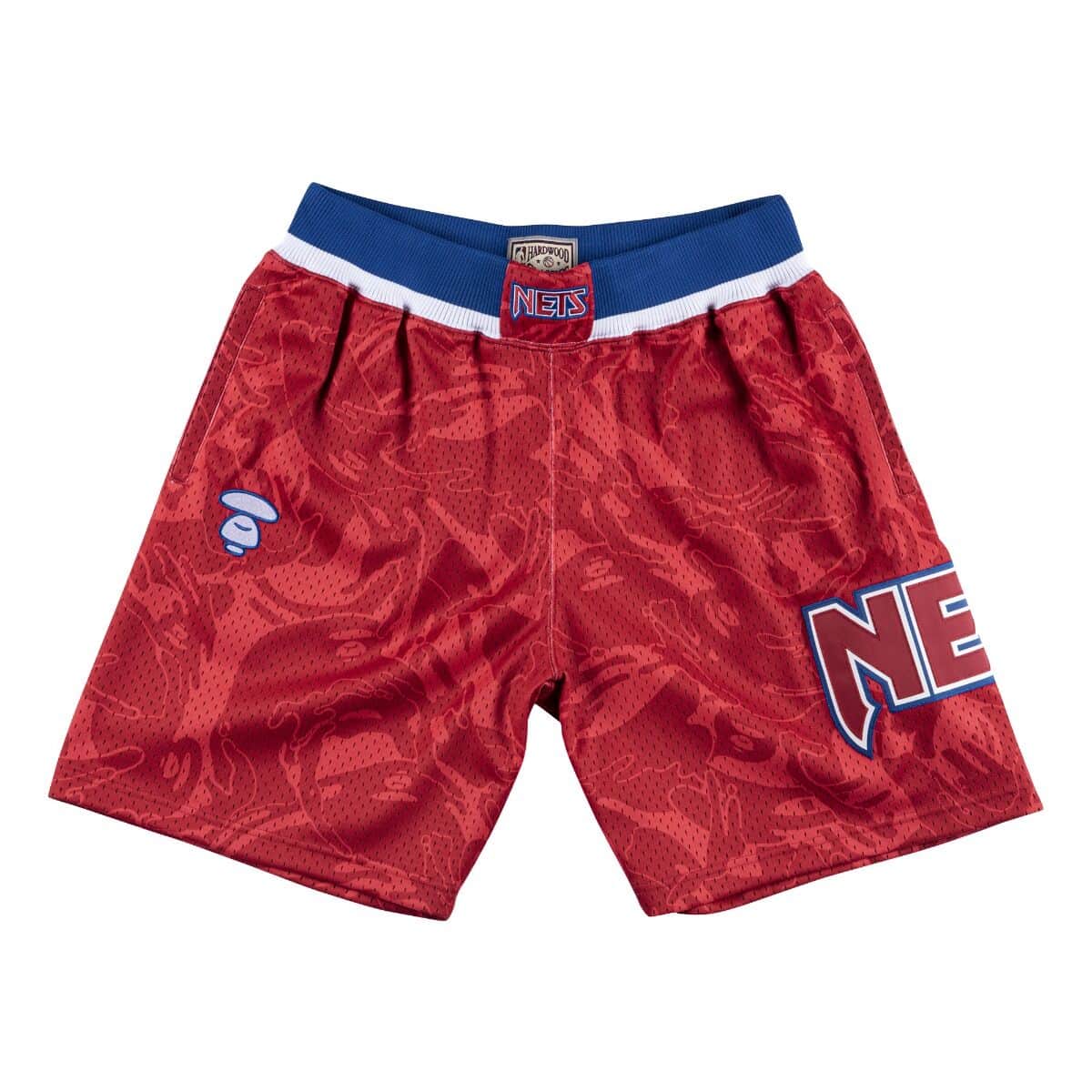 Pre-owned Aape X Mitchell & Ness New Jersey Nets Shorts Red