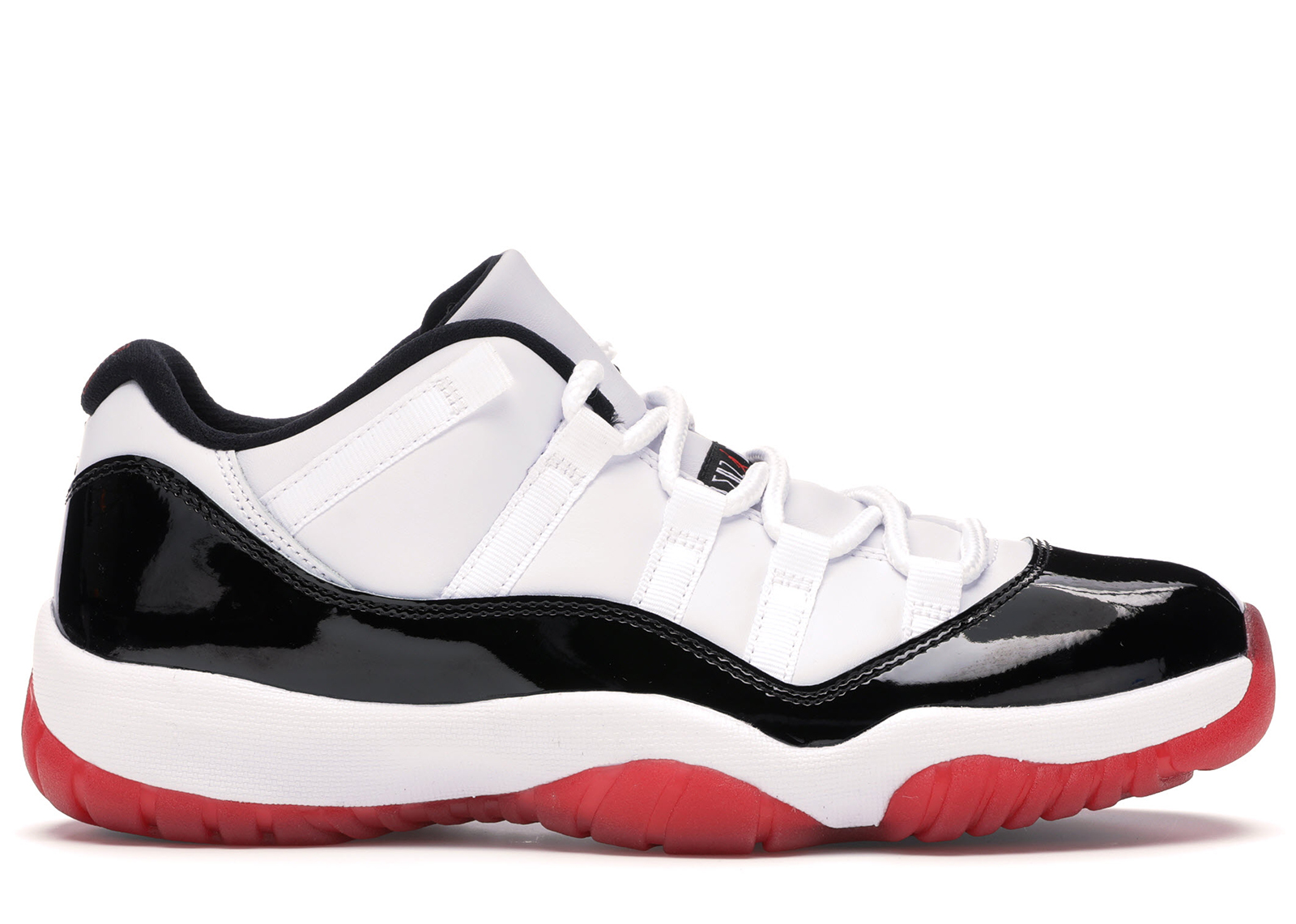 red black and white low top jordans