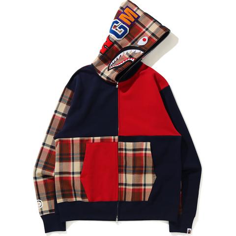 Pre-owned Bape  Check Shark Relaxed Full Zip Hoodie Red