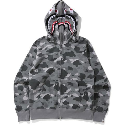 Pre-owned Bape  Color Camo Shark Wide Full Zip Double Hoodie Gray