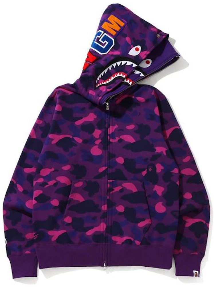 BAPE Color Camo Shark Wide Full Zip Double Hoodie Purple - FW20