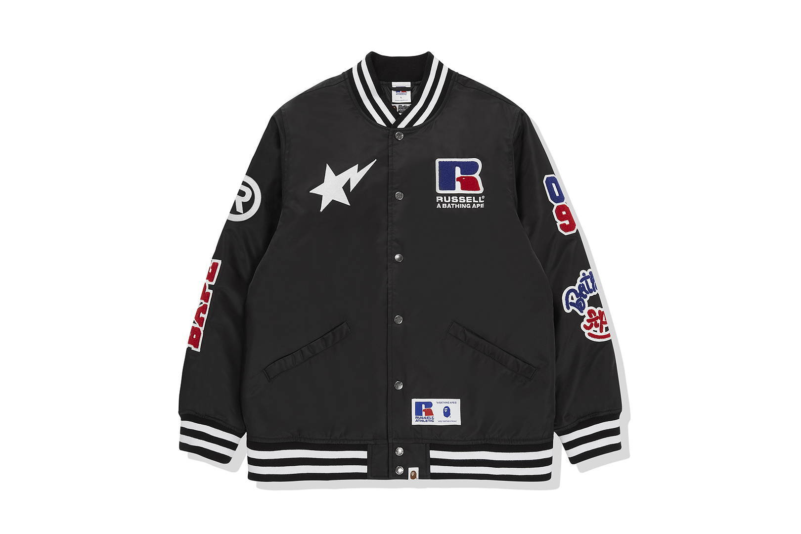 Pre-owned Bape  X Russell College Varsity Jacket Black