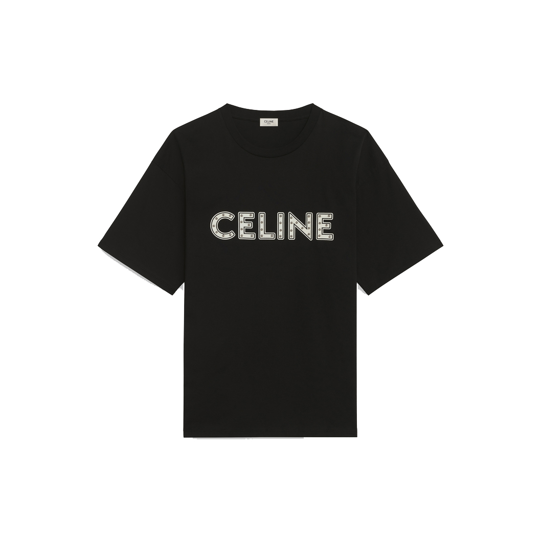 Pre-owned Celine Loose Cotton T-shirt With Studs Black/white