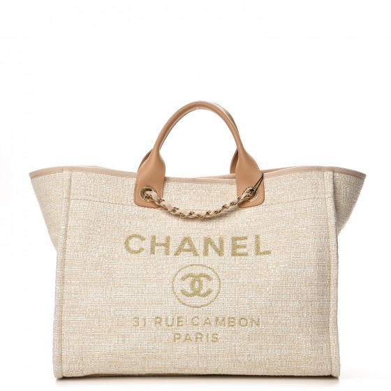 Pre-owned Chanel  Deauville Tote Large Light Beige