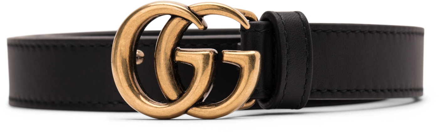 Gucci Double G Antique Brass Buckle Leather Belt 0.8 Width Black