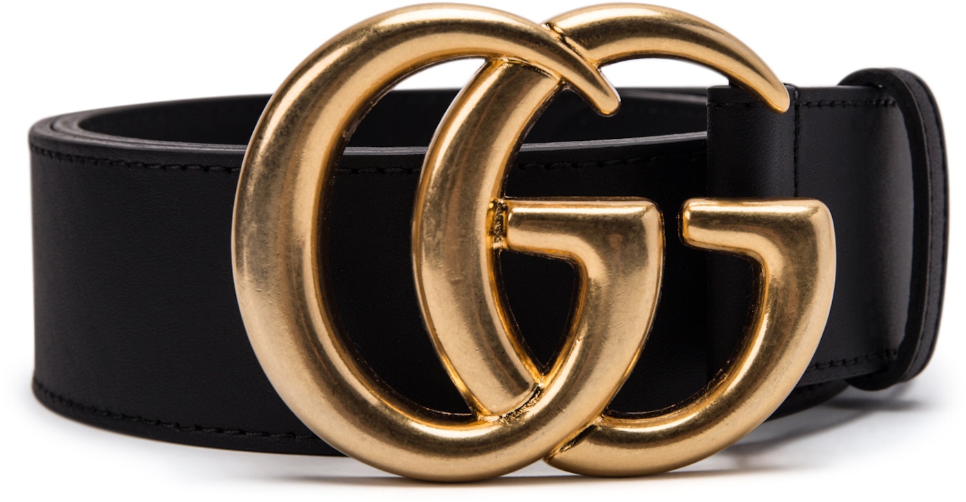 Gucci Double G Gold Buckle Leather Belt 1.5 Width Black