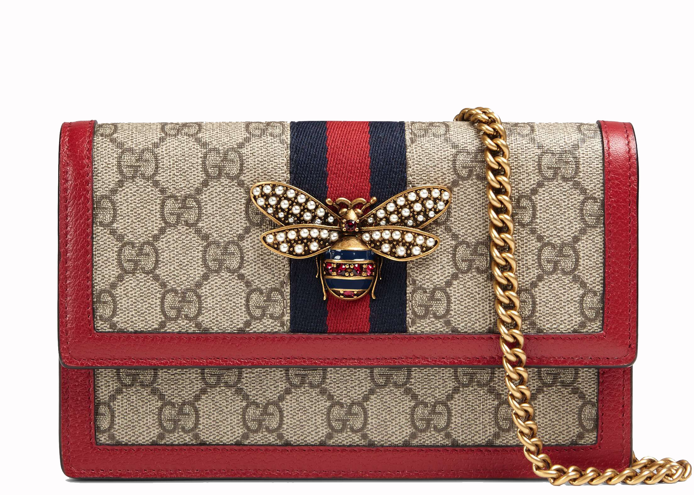 Pre-owned Gucci Queen Margaret Mini Bag Gg Supreme Beige/red