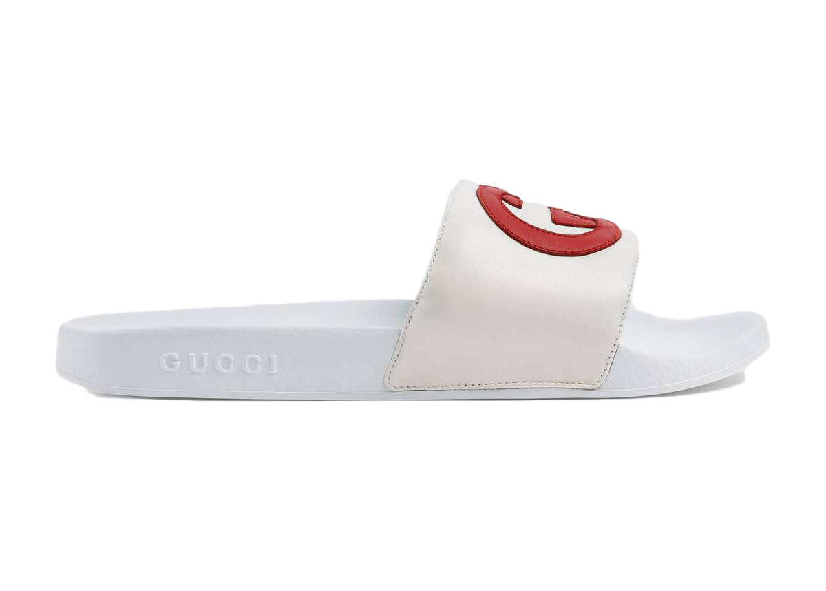 Pre-owned Gucci Slide Interlocking G Leather White (women's) In White/red