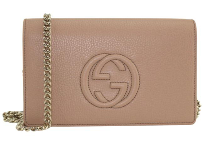 Pre-owned Gucci  Soho Disco Wallet On Chain Beige