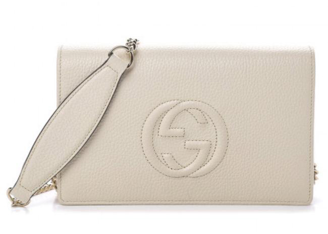 Pre-owned Gucci  Soho Disco Wallet On Chain Ivory
