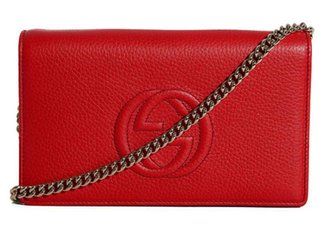 Pre-owned Gucci  Soho Disco Wallet On Chain Red