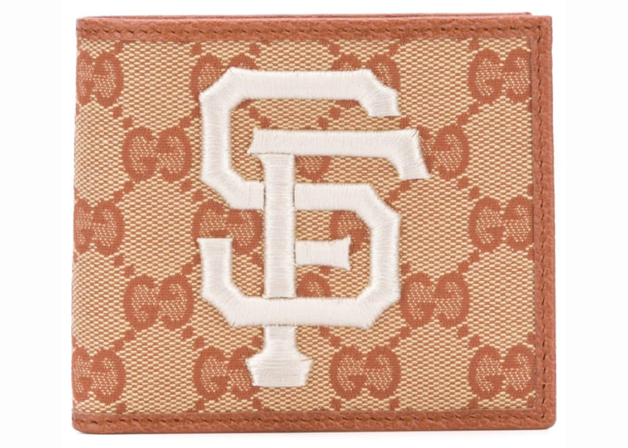 Pre-owned Gucci Wallet Sf Giants Patch Beige/brick Red