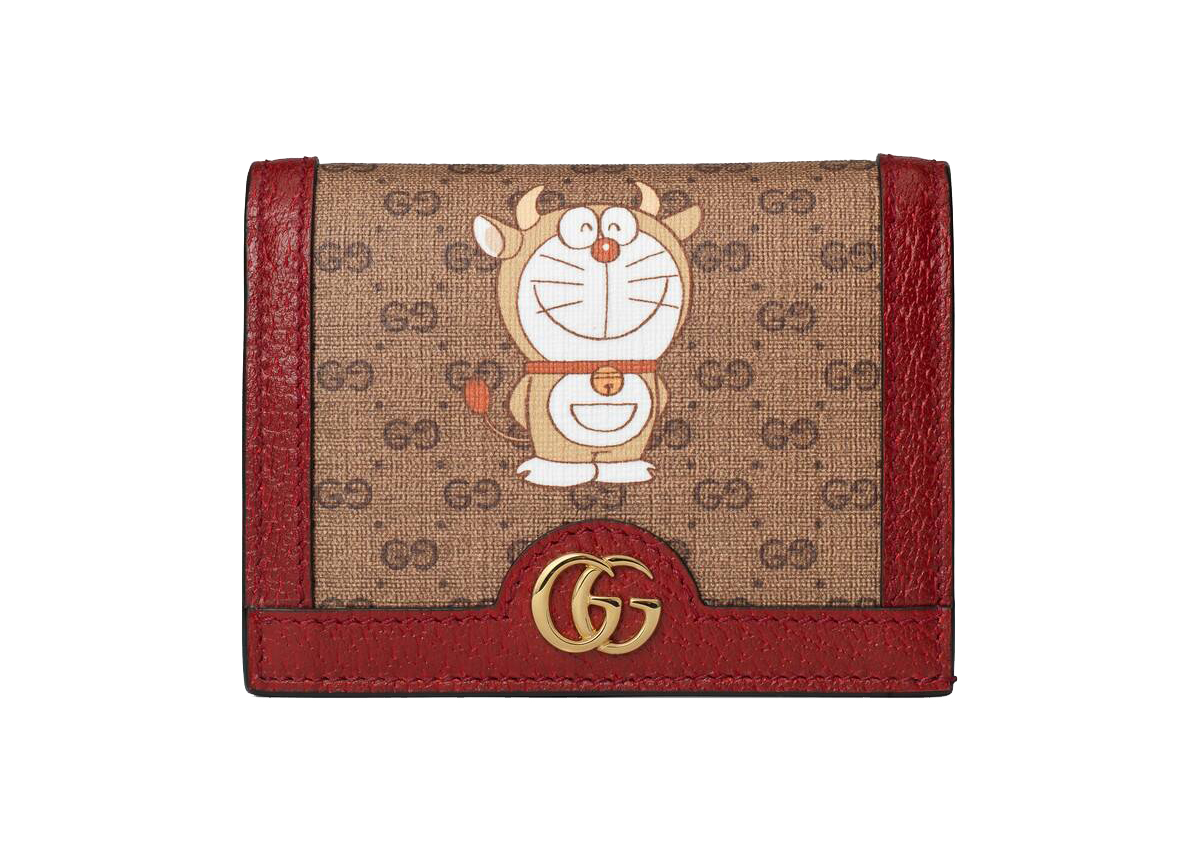 Pre-owned Gucci  X Doraemon Card Case Beige/red