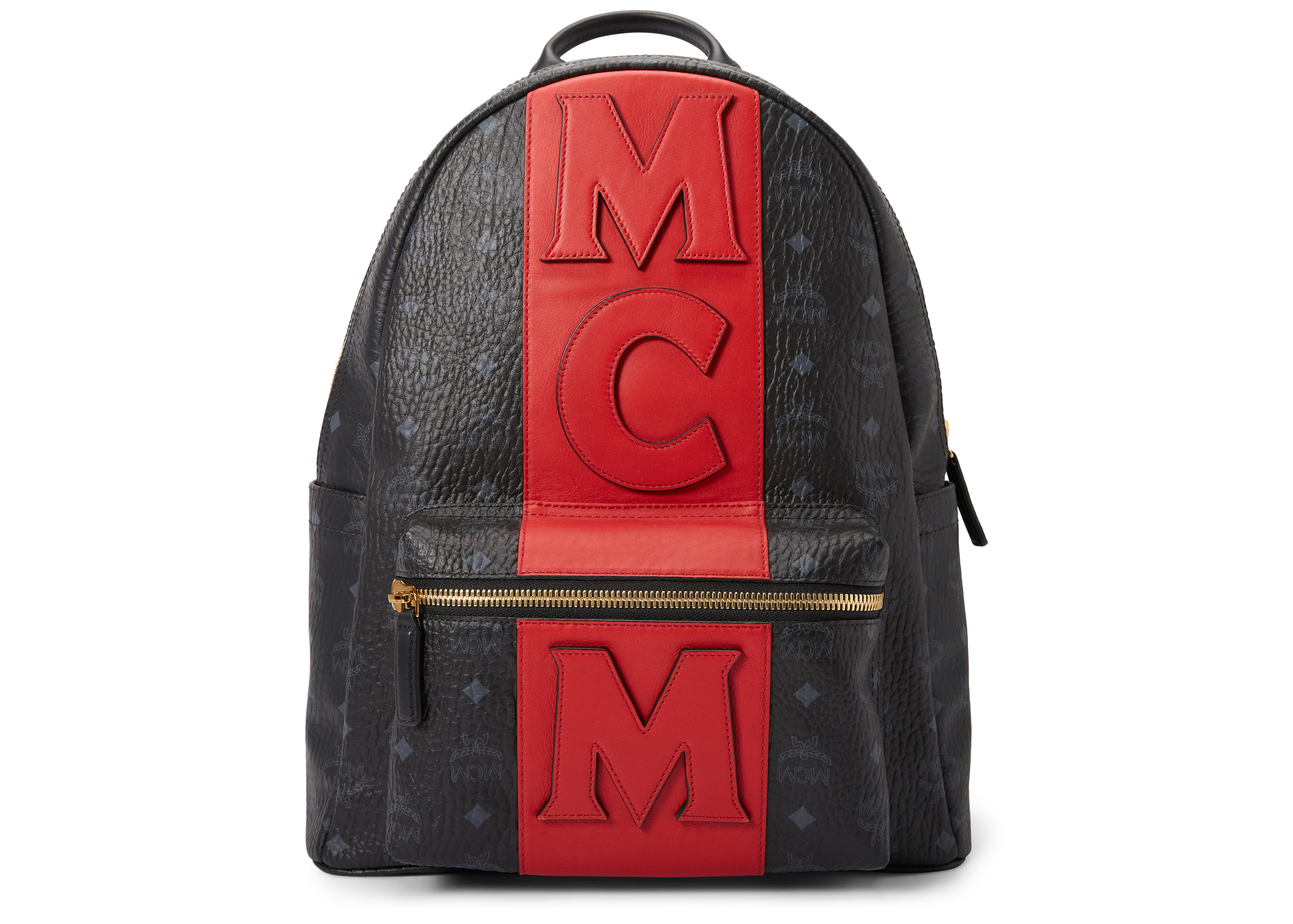 mcm backpack with red stripe