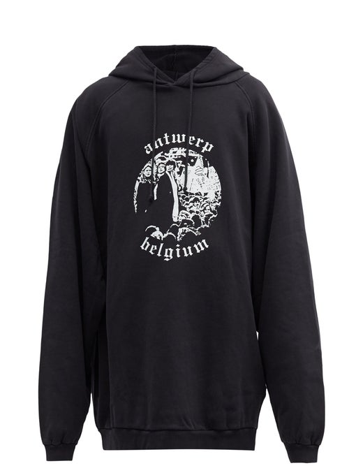 Pre-owned Raf Simons  Archive Redux Aw01 Antwerp-print Cotton-jersey Hooded Sweatshirt Black