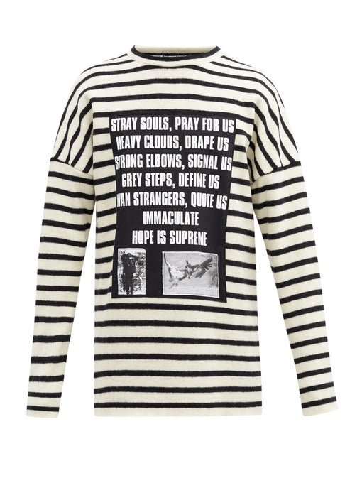 Pre-owned Raf Simons Archive Redux Ss02 Poem-panel Striped Brushed Wool Sweater White/black