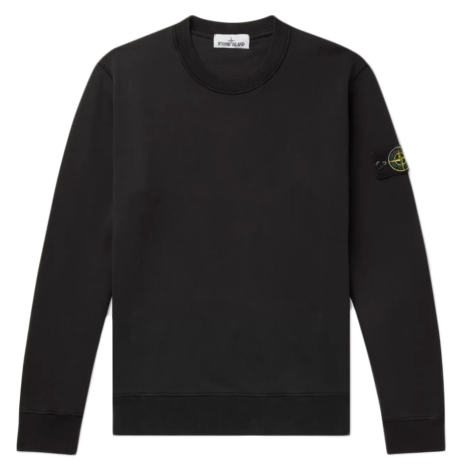 Pre-owned Stone Island Logo Appliquéd Mélange Cotton Jersey Sweatshirt Black