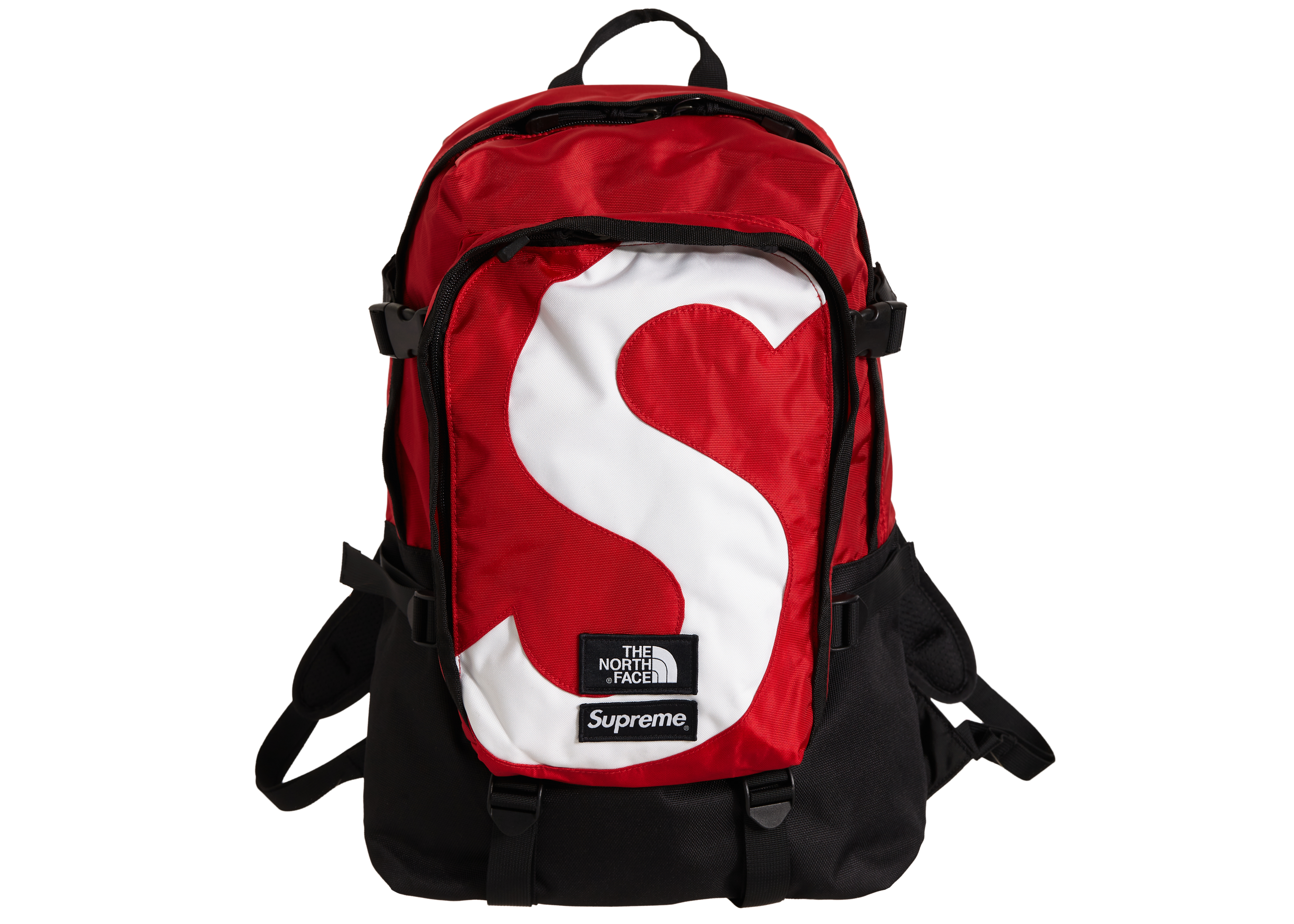 north face backpack grey and red